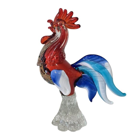 Handmade Murano Glass Rooster Figurine 7.5" Multicolor Art Piece By PMG Vetreria - Picture 1 of 15